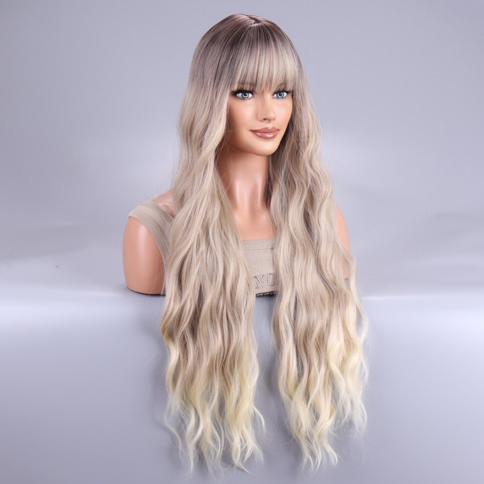 Phui-Pet-Supplies Heat Resistant Black Gold Wavy Wig With Bangs