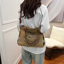 (Brown - black letters) Sac à Main Épaule Coton Femme Travail