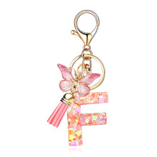 (F) Butterfly Pink Letter Pendant Keychain for Backpack