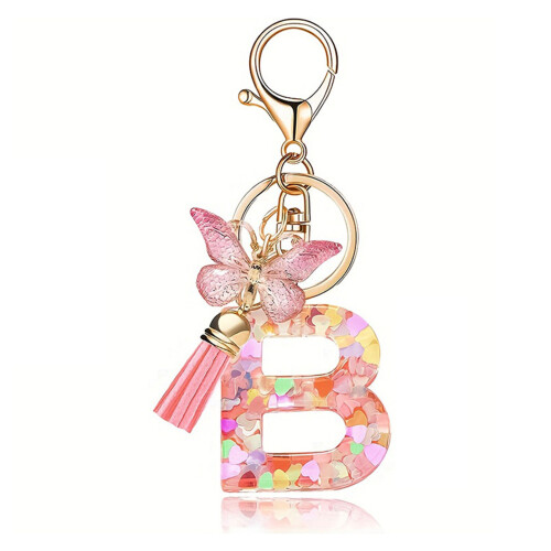 (B) Butterfly Pink Letter Pendant Keychain for Backpack