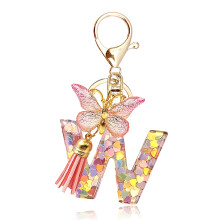 (W) Butterfly Pink Letter Pendant Keychain for Backpack