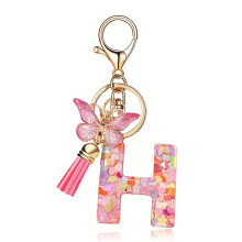 (H) Butterfly Pink Letter Pendant Keychain for Backpack