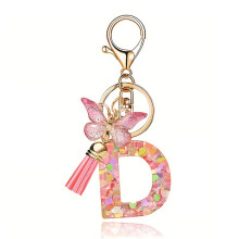 (D) Butterfly Pink Letter Pendant Keychain for Backpack