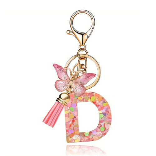 (D) Butterfly Pink Letter Pendant Keychain for Backpack
