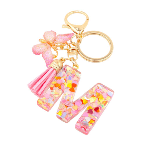 (M) Butterfly Pink Letter Pendant Keychain for Backpack