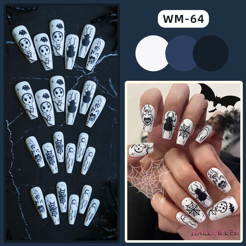 Dachuang Beauty (Jelly Glue Model) Skull Printed Halloween Fake Nails For Women