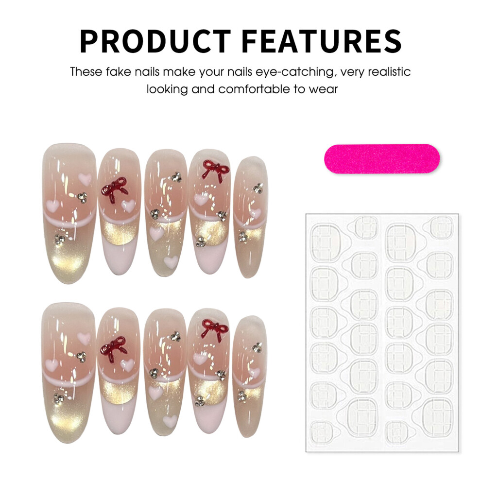 Reach-Tools Pink (Eternal Ellipse) 10Pcs Bowknot Fake Nails With Rhinestones
