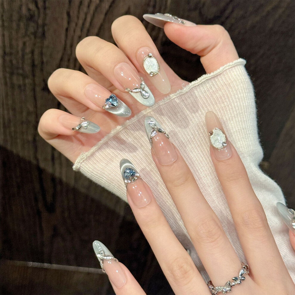 Dachuang Beauty (M) Glitter Orange Silver Press On Nails - 10Pcs
