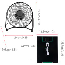 8-Inch 2.5W Solar USB Fan & Panel, Lightweight Black for Outdoors