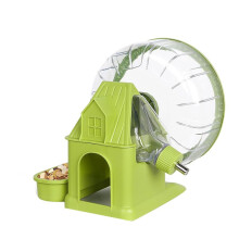 Rueda de Ejercicio Silenciosa 4 en 1 para Hámster, Casa Multifuncional para Hámster con Rueda para Correr, Botella de Agua, Tazón de Comida Verde