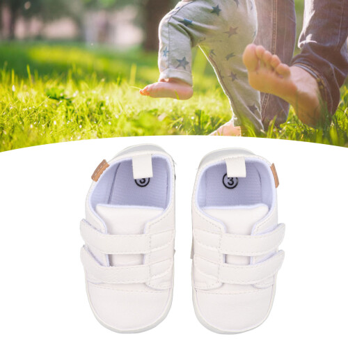 White PU Leather Baby Sneakers, Size 3, 13cm
