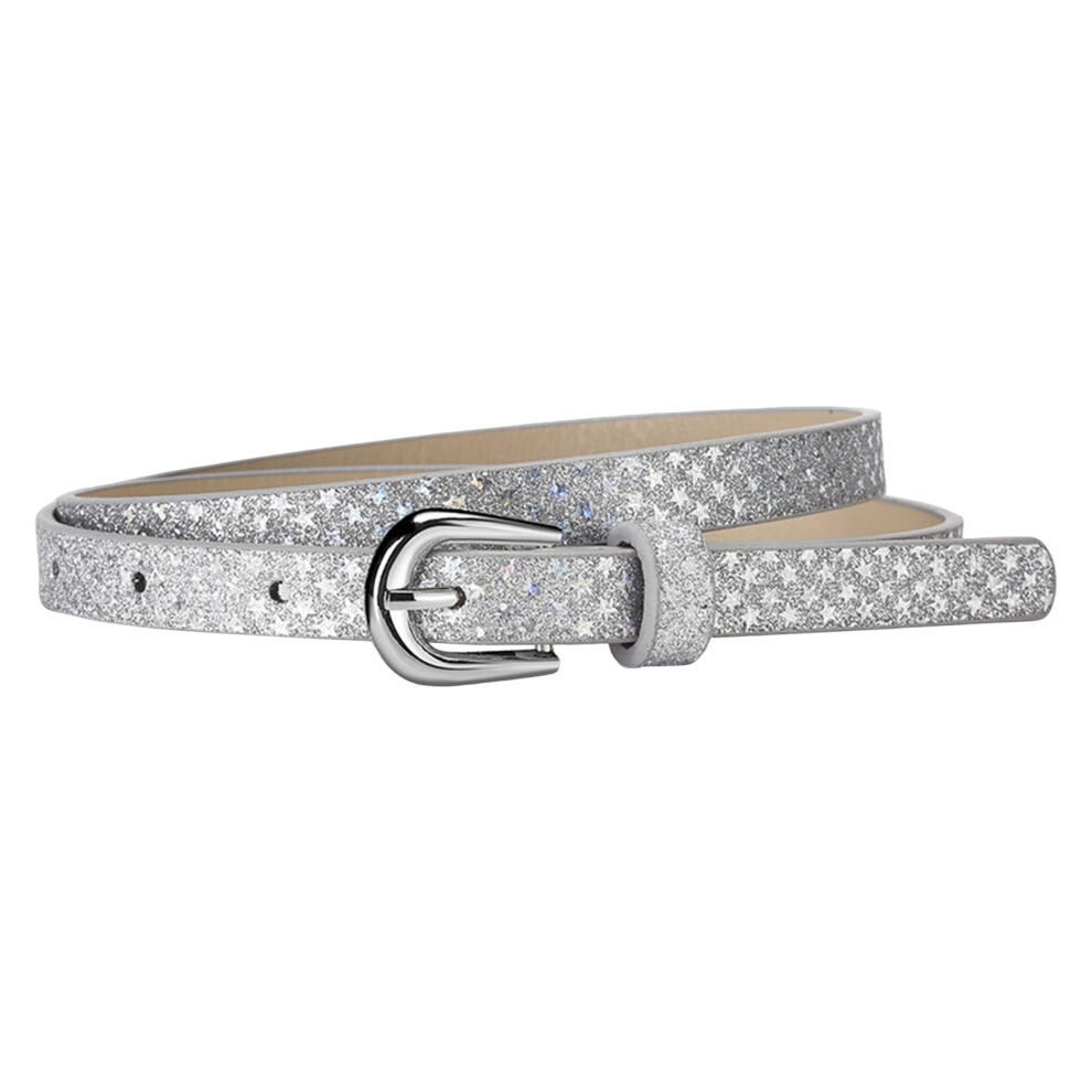 Roc-Electron (Silver) Sparkly Sequin Belt For Women - Pin Buckle Waist Belt