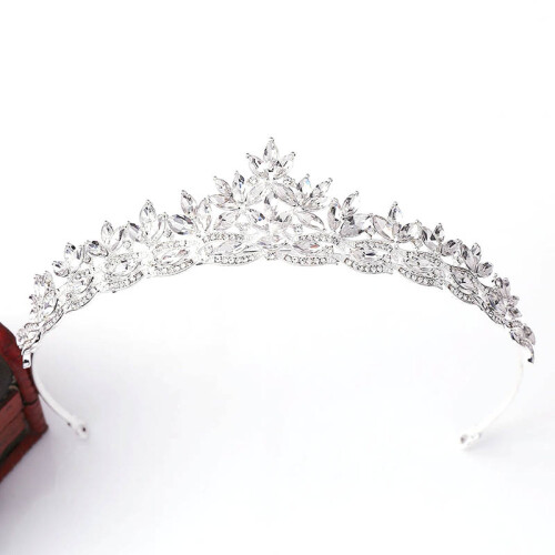 (Silver) Korean Crystal Bride Crown Headband Set