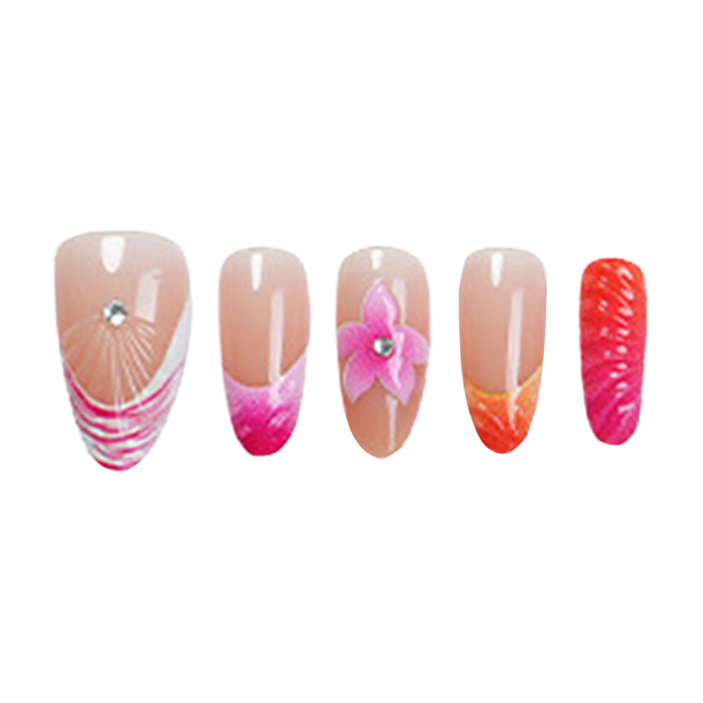 Dachuang Beauty 30Pcs Floral Almond Press On Nails Rhinestones Wedding Party