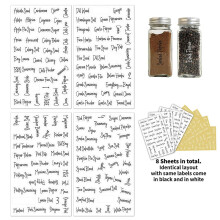 8pcs Preprinted Spice Labels, Black & White, Durable