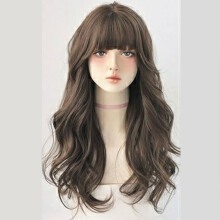 (Cold Brown, Button Net) Curly Synthetic Wig for Women, Lightweight Party Cosplay