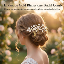 (Gold, Style 1) Bridal Rhinestone Hair Comb - 50 chars