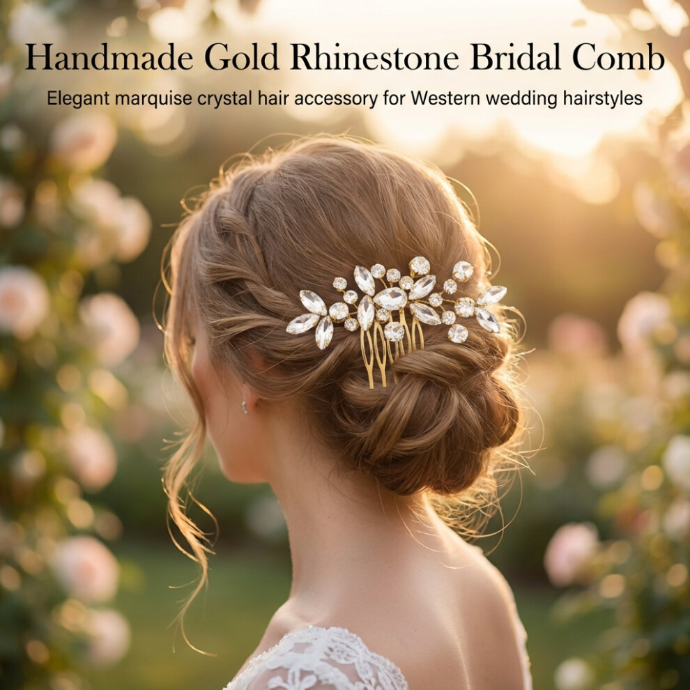 Dachuang Beauty Gold (, Style 1) Bridal Rhinestone Hair Comb - 50 Chars