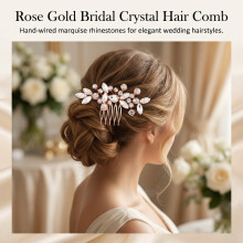 (Rose Gold, Style 1) Bridal Rhinestone Hair Comb - 50 chars