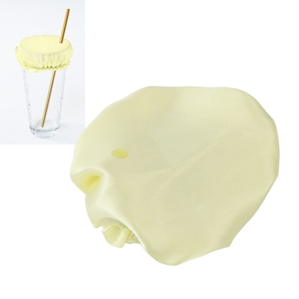Yellow Satin Fabric Drink Cover With Straw Hole Â Spiking Prevention