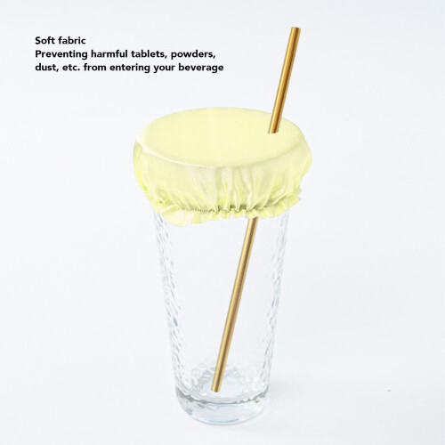 Satin Yellow Fabric Drink Cover with Straw Hole 2
