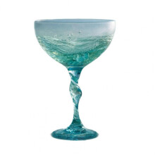 (B) Handle Wine Glass with Gradient Blue-Green Tone Unique Wave Texture Design Handheld Spiral Wine Cup