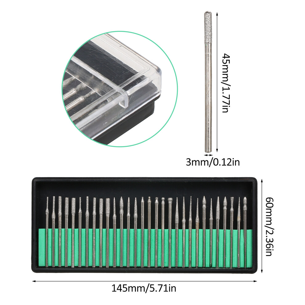 30Pcs Diamond Burr Bits Set For Rotary Tool, 1/8'' Shank 8481388606633