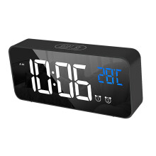 Multifunctional LED Alarm Clock with Mirrored Surface, Silent Bedside Decor, Black