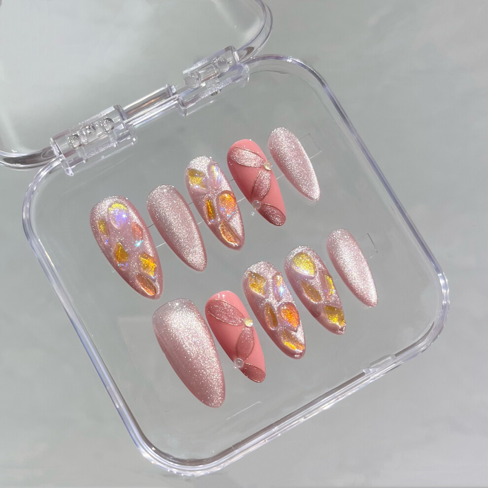 Penghui-Toys (M) Rhinestone Flash Cat Eye Fake Nails - 50 Chars
