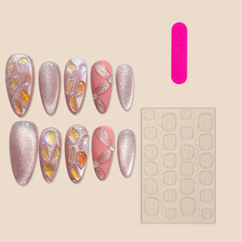 Penghui-Toys (Xs) Rhinestone Flash Cat Eye Fake Nails - 50 Chars