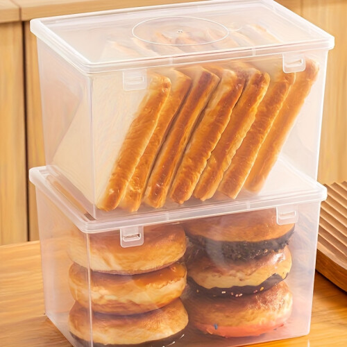 Bread Box with Lid | Reusable and Stackable Plastic Organizer Box | Square Fresh-Keeping Sealed Storage Container 2