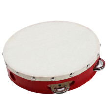 7 Inch Adjustable Kids Tambourine with Wooden Frame & Sheepskin Grip