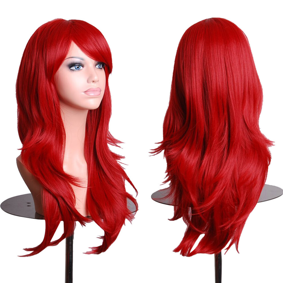 Dcph-Clothing Red Curly Wig 70Cm With Bangs