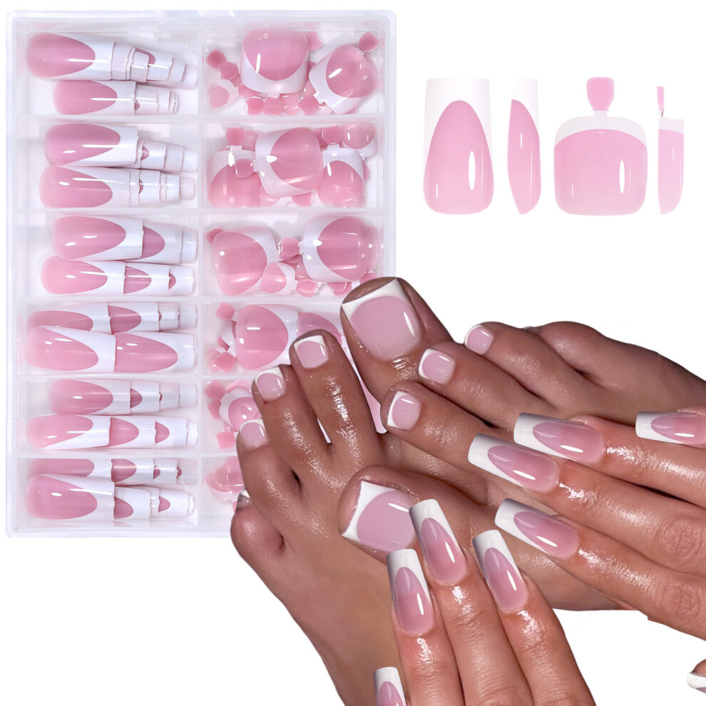 Hue-Grain (1) Glossy Nude Square Fake Nails - 144Pcs Reusable