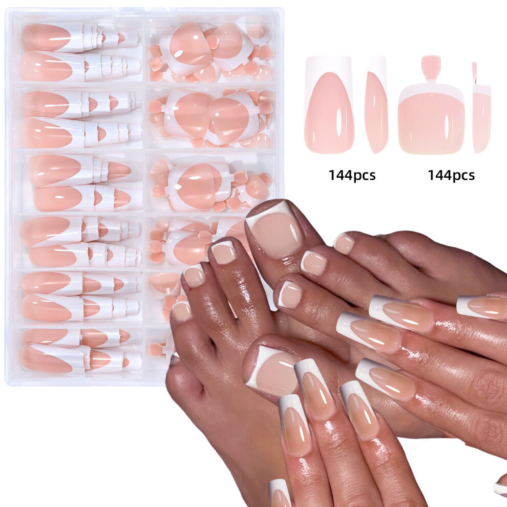 Penghui-Toys (2) Glossy Nude Square Fake Nails - 144Pcs Reusable