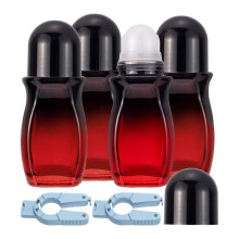 4Pcs Rollerball Bottles Set 50ml Gradient Red Glass Deodorant Roller Bottle and Opener Perfume Roll Bottles Black