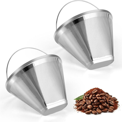 Stainless Steel Coffee Filter, Suitable for Coffee Filter Replacement, 4 Cone Permanent Coffee Filter 2Pcs 1