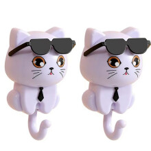 Cute Cat Key Hook, Cat Keychain, Kitten Coat Hook, Cute Sunglasses Cat Sticky Coat Hook, Coat Wall Hook