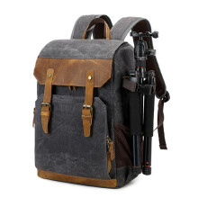Batik Canvas Photography Backpack Multifunctional SLR Vintage Waterproof Outdoor SLR Camera Bag Black-Gray