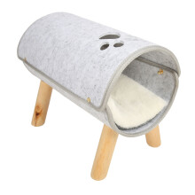 Soft Cat Tunnel Bed with Wooden Legs, Plush Cushion, 43x36x25cm