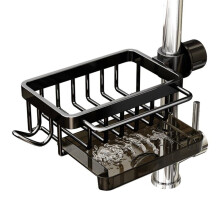 Porta Spugna sopra il Rubinetto Organizer per Lavello da Cucina, Spazio in Alluminio Staccabile per Rubinetto Sospeso con Gancio Nero