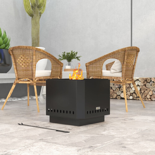 Outsunny Outsunny Smokeless Fire Pit, Square Metal Bonfire Stove, Black