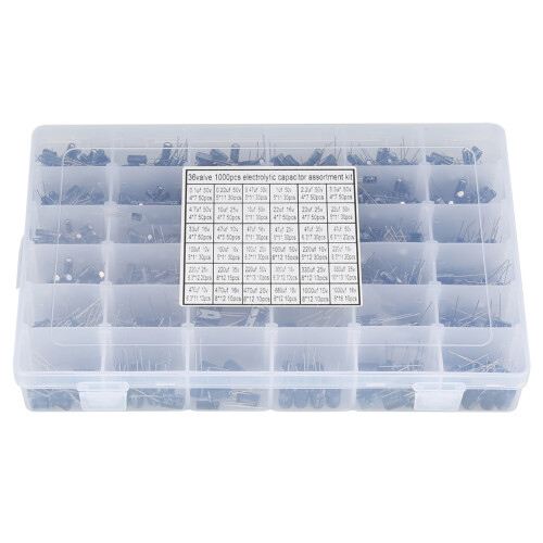 1000pcs Assorted Electrolytic Capacitors Kit 0.1uF-1000uF 10V-50V 1