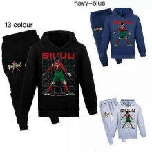 (11-12Years, Black) Ronaldo 7 Kids Print Hoodies+pants Suits Boys Casual Tracksuit Sets