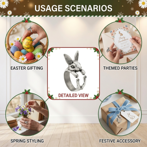 Easter Bunny Ring Adjustable Women\'s Holiday Jewelry 2