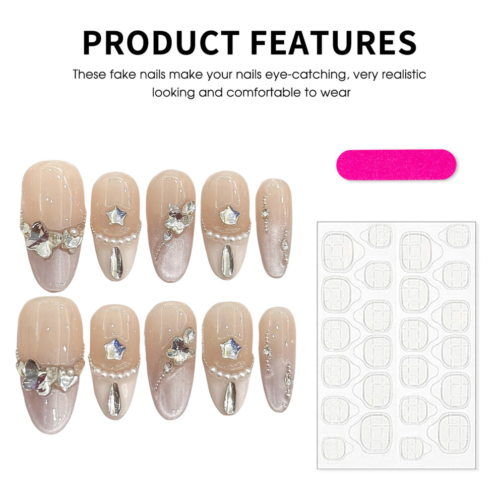 Penghui-Toys (M) Nude Press On Nails With Cat Eyes Tip Reusable Long Lasting Press On Nails For Fingernail Diy Decoration