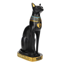 Egyptian Goddess Bastet Cat Resin Statue 28cm Black Gold Home Decor