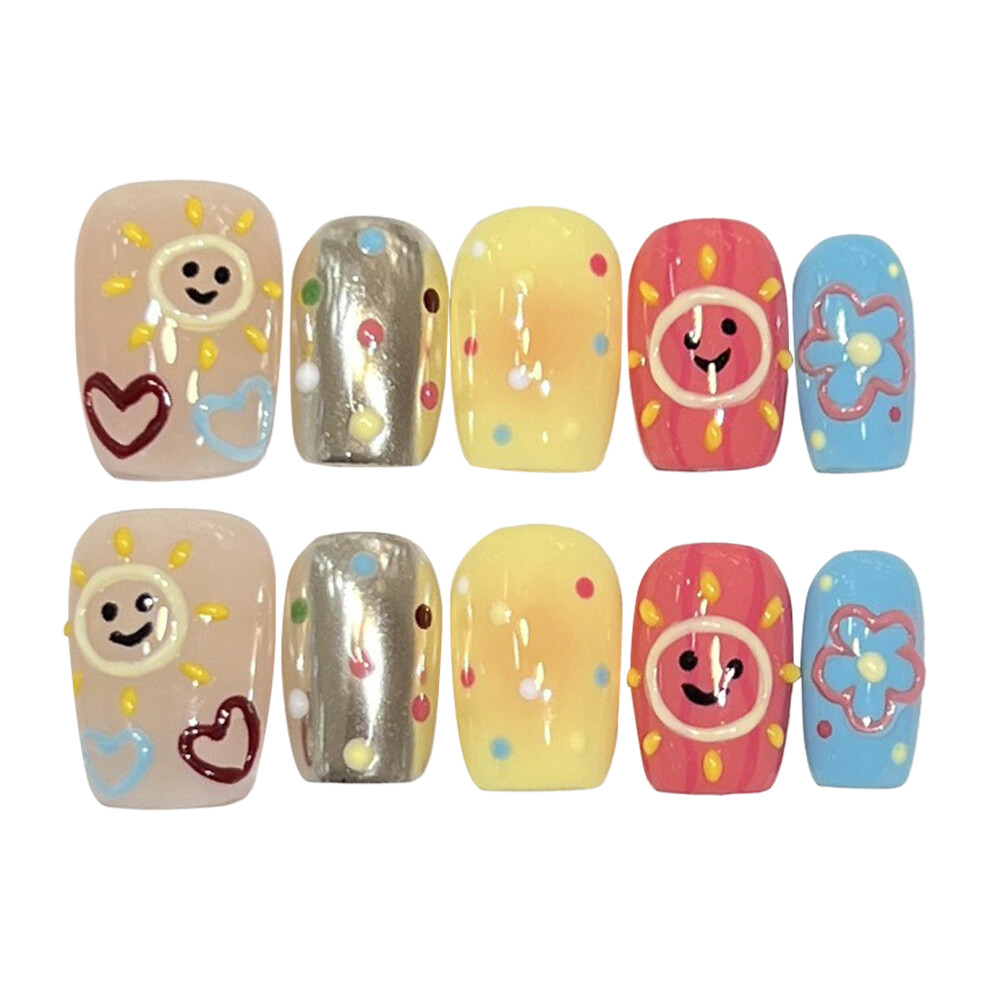 Hue-Grain (Xs) 10Pcs Dopamine Smile Press On Nails For Women