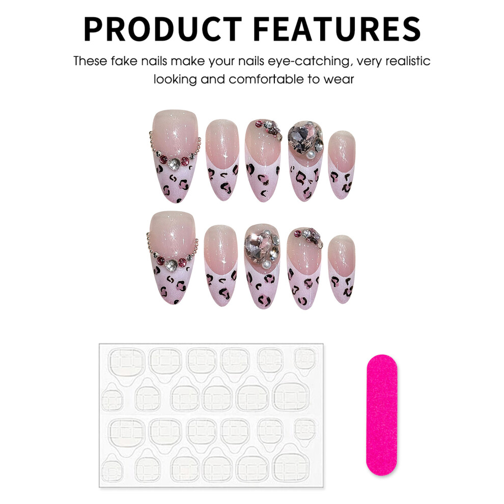 Penghui-Toys Pink (Xs) False Nails With Leopard Print Tip Chip-Proof Smudge-Proof Fake Nails For Fingernail Diy Decoration