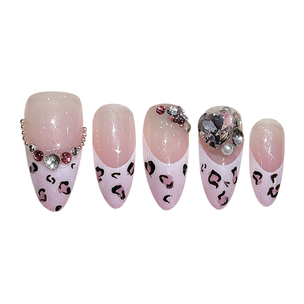 Penghui-Toys Pink (S) False Nails With Leopard Print Tip Chip-Proof Smudge-Proof Fake Nails For Fingernail Diy Decoration
